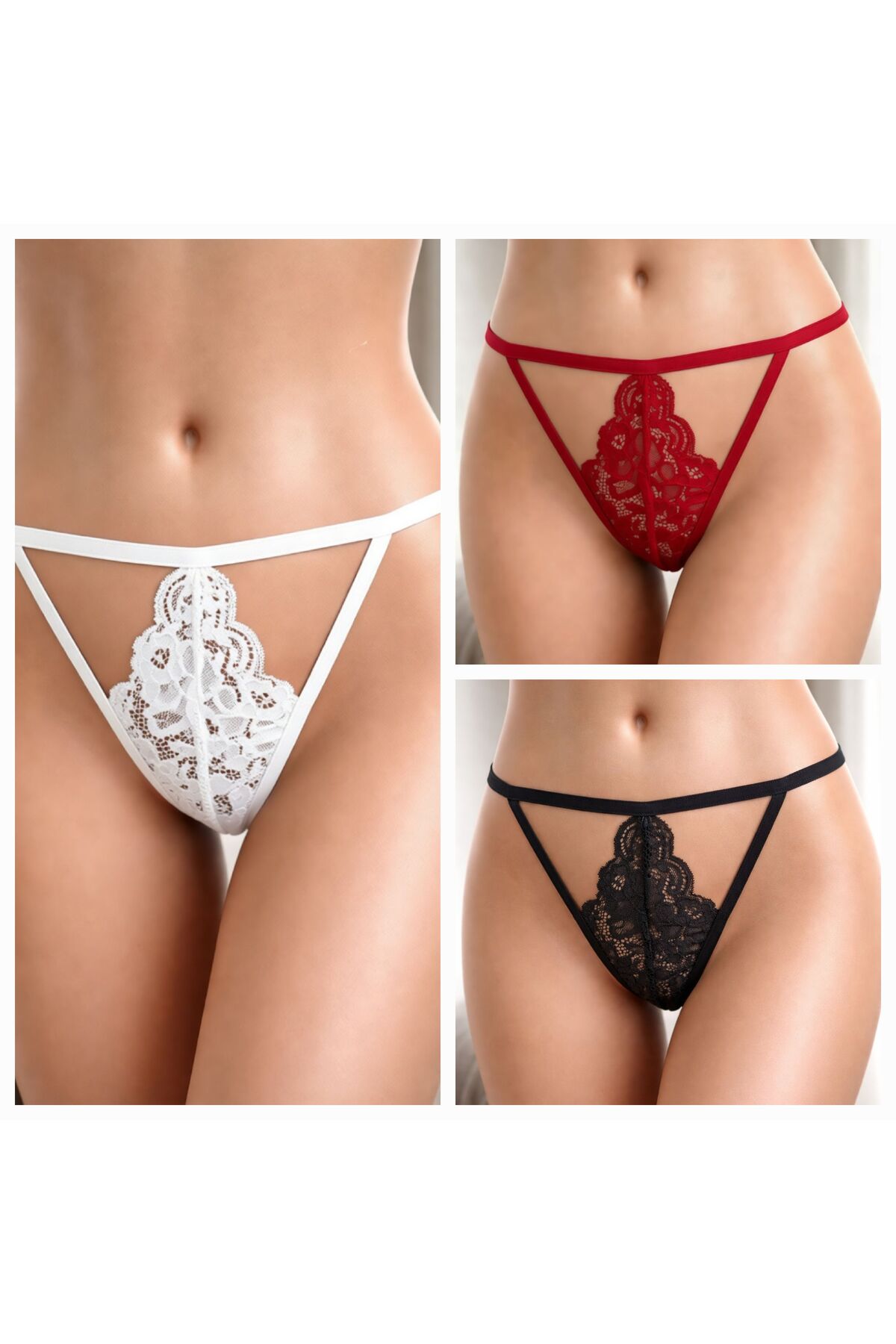 VALORIA MOON Sexy Dantel Detaylı Üçlü String görsel 2