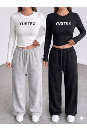 yx yustex sport 2’li Paket Kadın Mevsimlik Oversize Eşofman Altı Seti - Siyah...