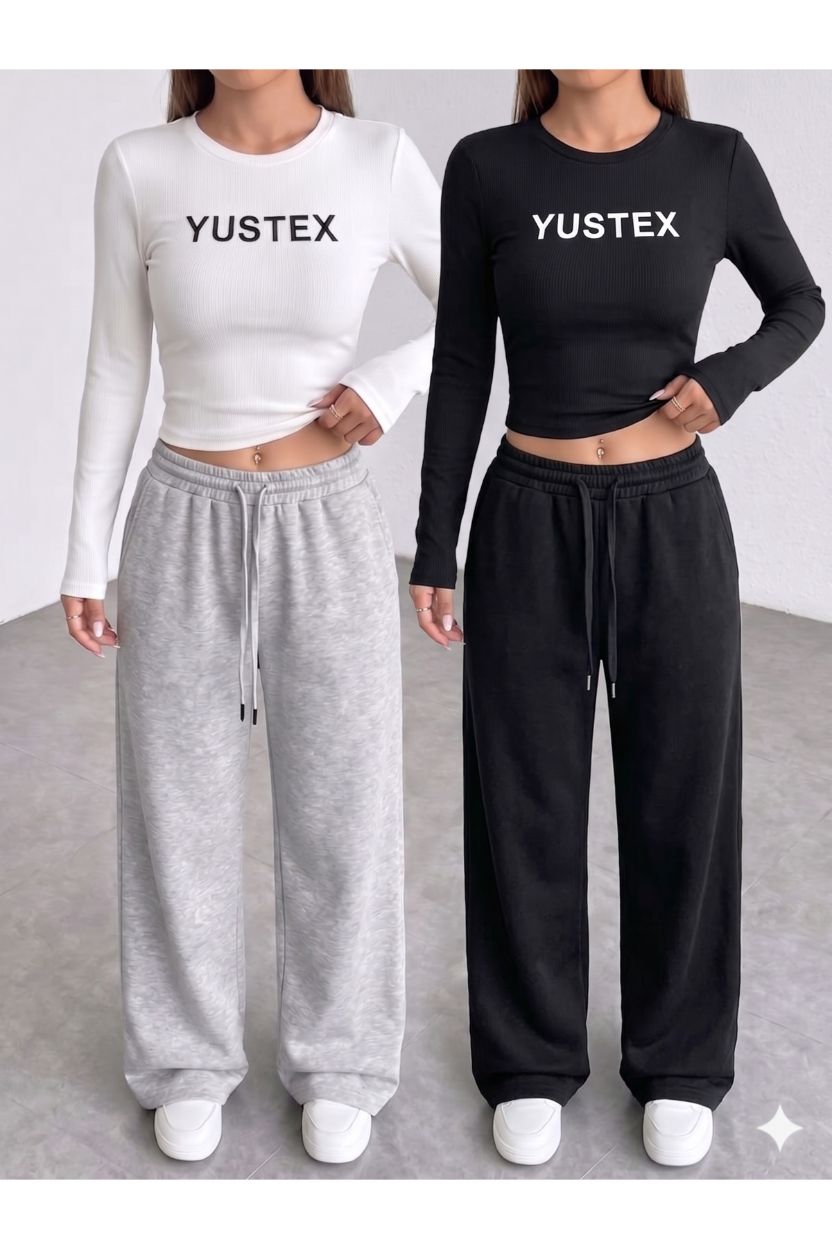 yx yustex sport 2’li Paket Kadın Mevsimlik Oversize Eşofman Altı Seti - Siyah & Gri Renk Seçeneği - Rahat Kalıp