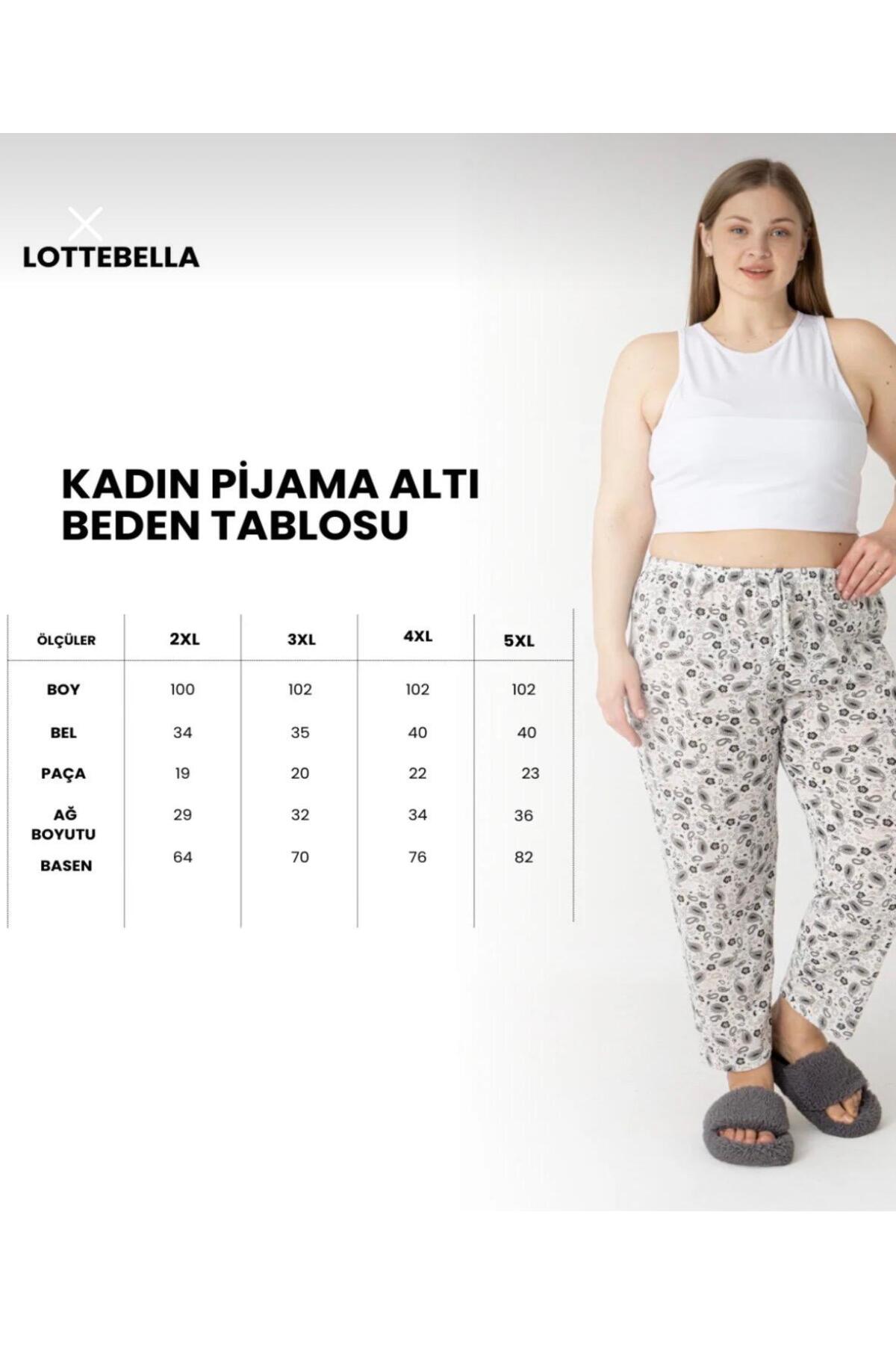 LOTTEBELLA 3Lü Paket Büyük Beden Pamuklu İnce Nefes Alabilen Kumaş Desenli Pijama Altı görsel 4