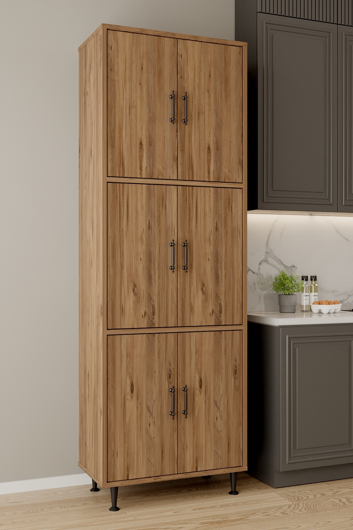 AE-3015 Coral Atlantik Pine 6 Door Multipurpose Cabinet Kitchen Pantry with Shelf Bathroom 195*63*35 Multipurpose Cabinet