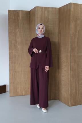 Esma Gündoğdu Twill Kruvaze Takım Bordo