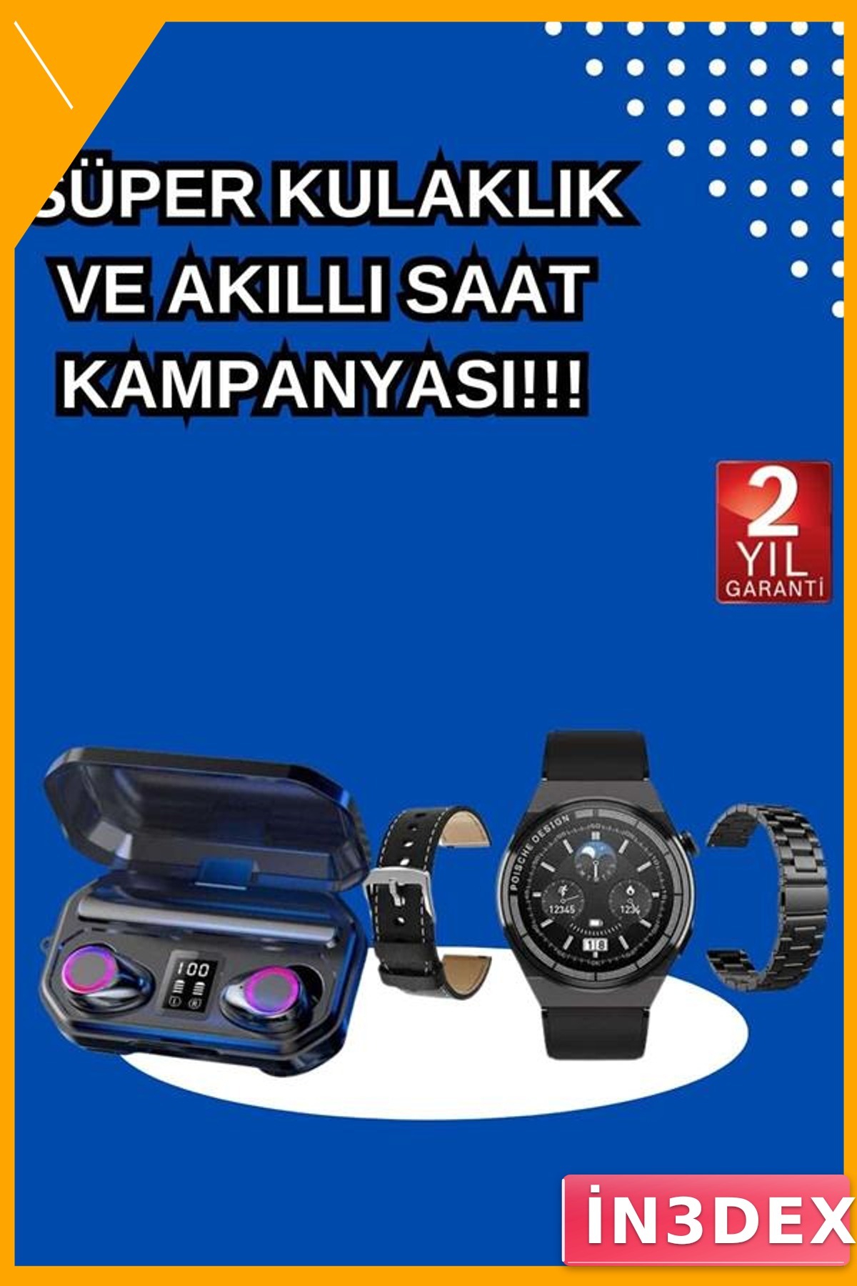 Bluetooth Akıllı Saat ve Kablosuz Kulaklık Seti Dijital Göstergeli