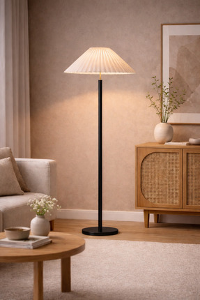 Vinner Nexus Pleated Floor Lamp – Black Ahşap Gövde Krem Plise Şapka Premium ...