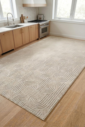 Raschel Carpet Bohem Mutfak Halısı Yıkanabilir Leke Tutmaz Modern Sisal Bej Ö...
