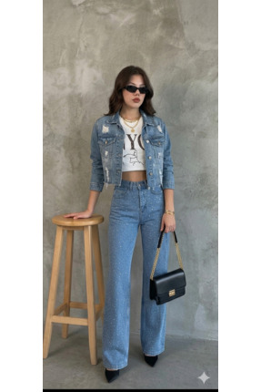 Moda Liva Butik Taşlı bol paça kot pantolon