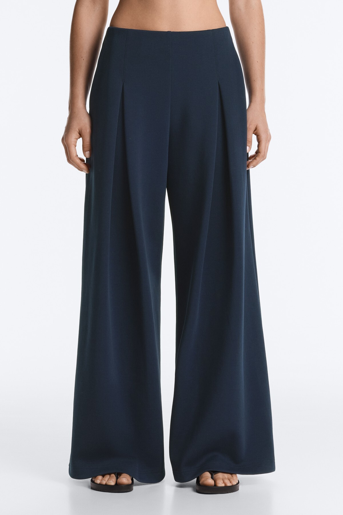 Cotton pleated wide leg long pants