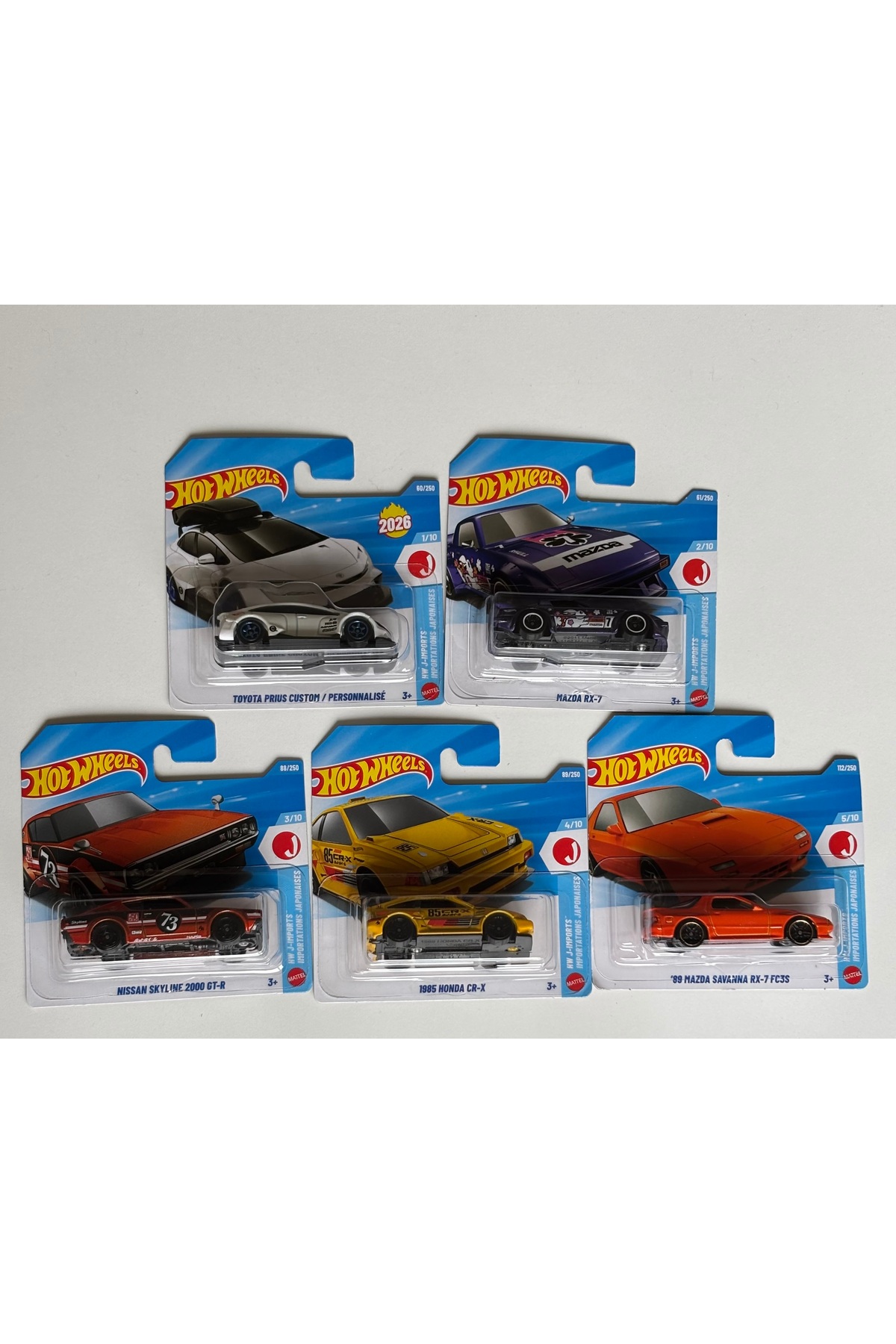 プリングルズ　ミニカー HOT WHEELS JDM 5li Set 2026 – Skyline RX7 CRX Prius Mazda Japon
