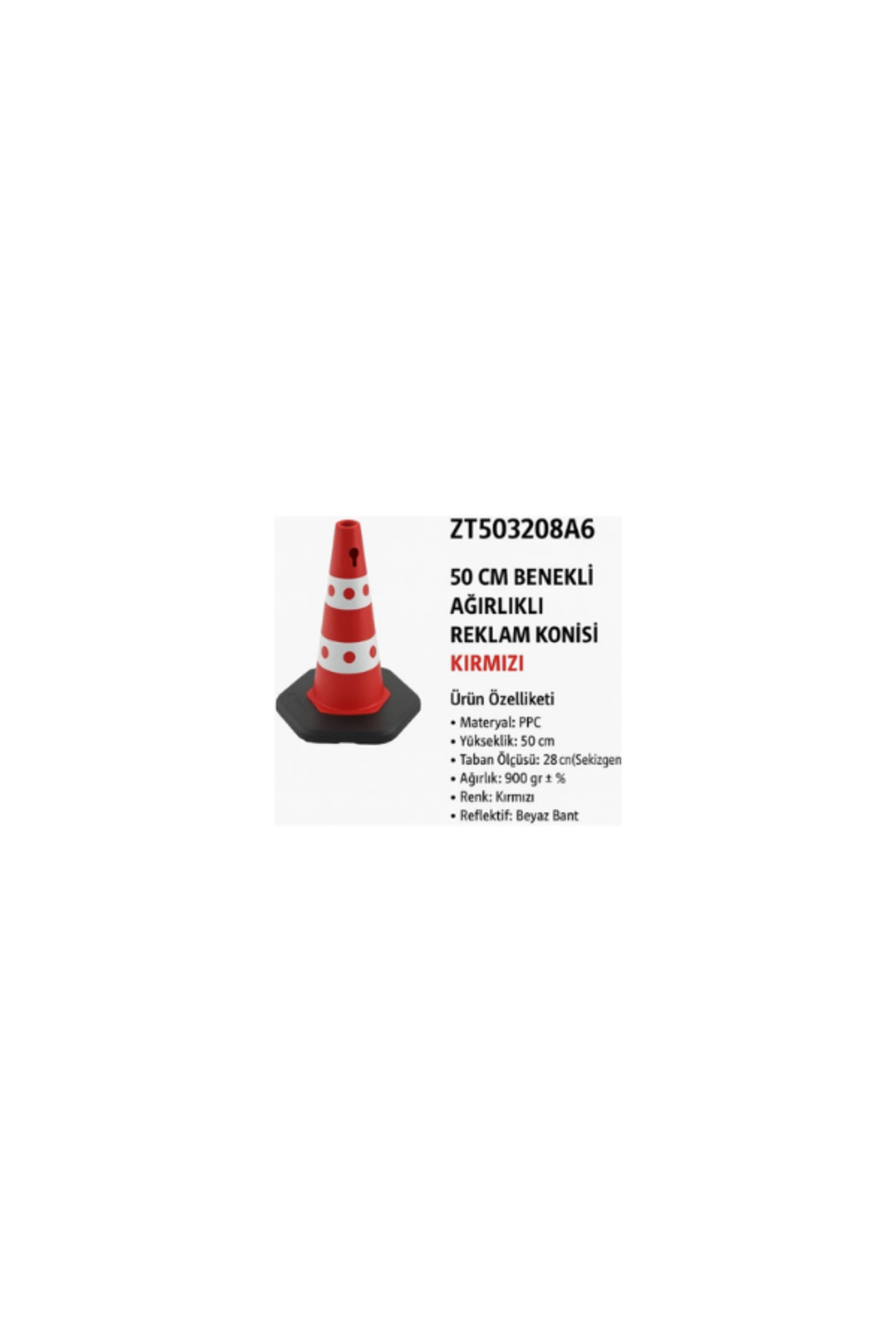 Benekli Ağırlıklı Reklam Konisi | Kırmızı 50 cm