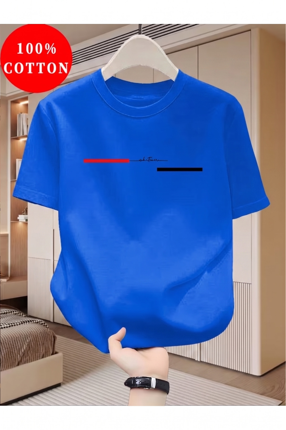 gencerco Bay/ Whatever Baskılı Basic Regular T-shirt Sax Mavi