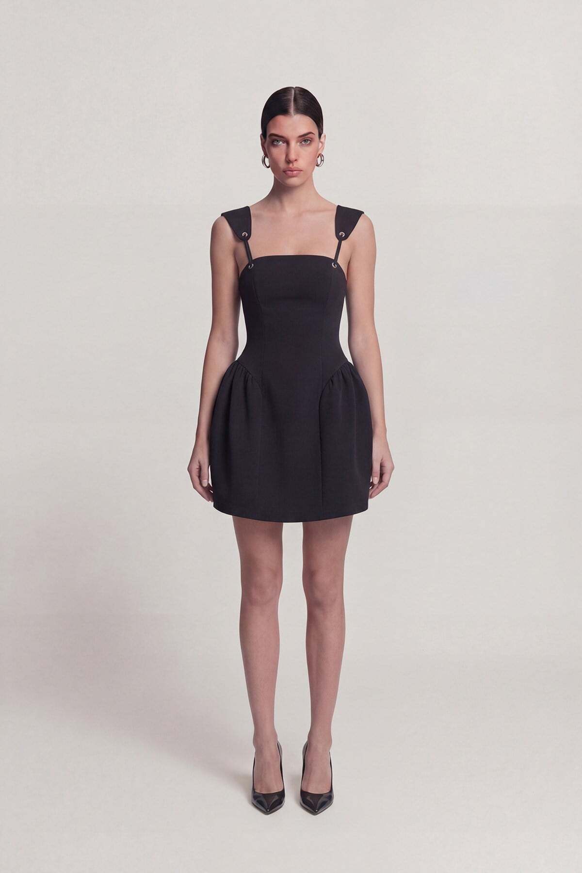 Eyelet Hanger Detailed Mini Sandra Dress Black