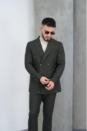 Dupont Slim Fit Erkek Sivri Yaka Çizgili Kruvaze Takım Elbise