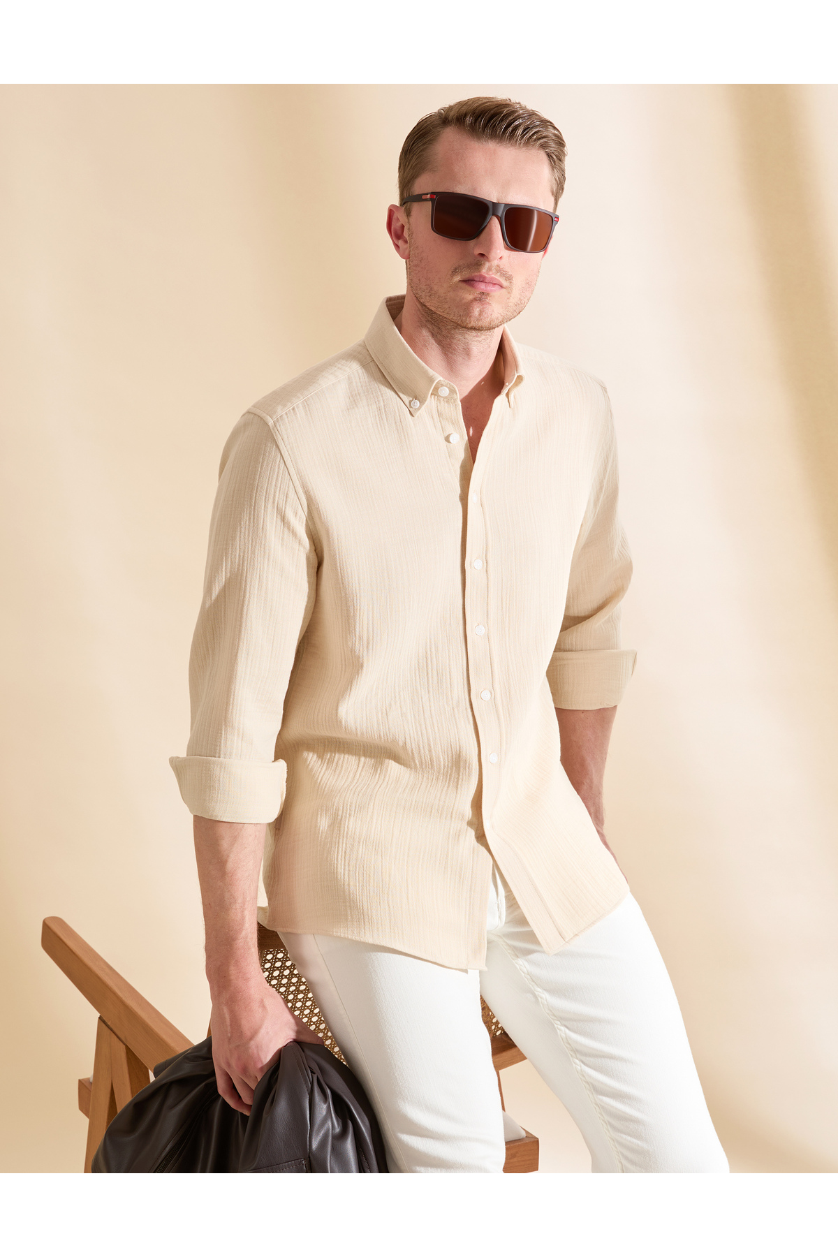 Pierre Cardin Beige Regular Fit Comfortable Wear Long Sleeve Shirt 50325371-Vr011