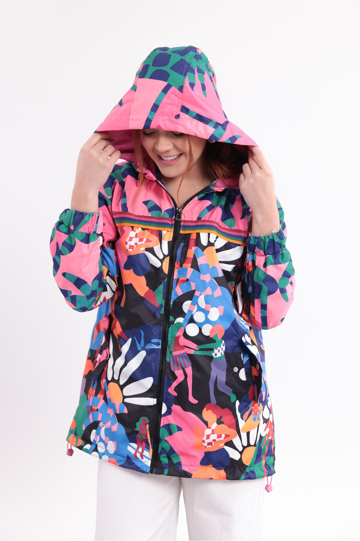 Yeys Shop Renkli Baskılı Kapüşonlu Yağmurluk görsel 6