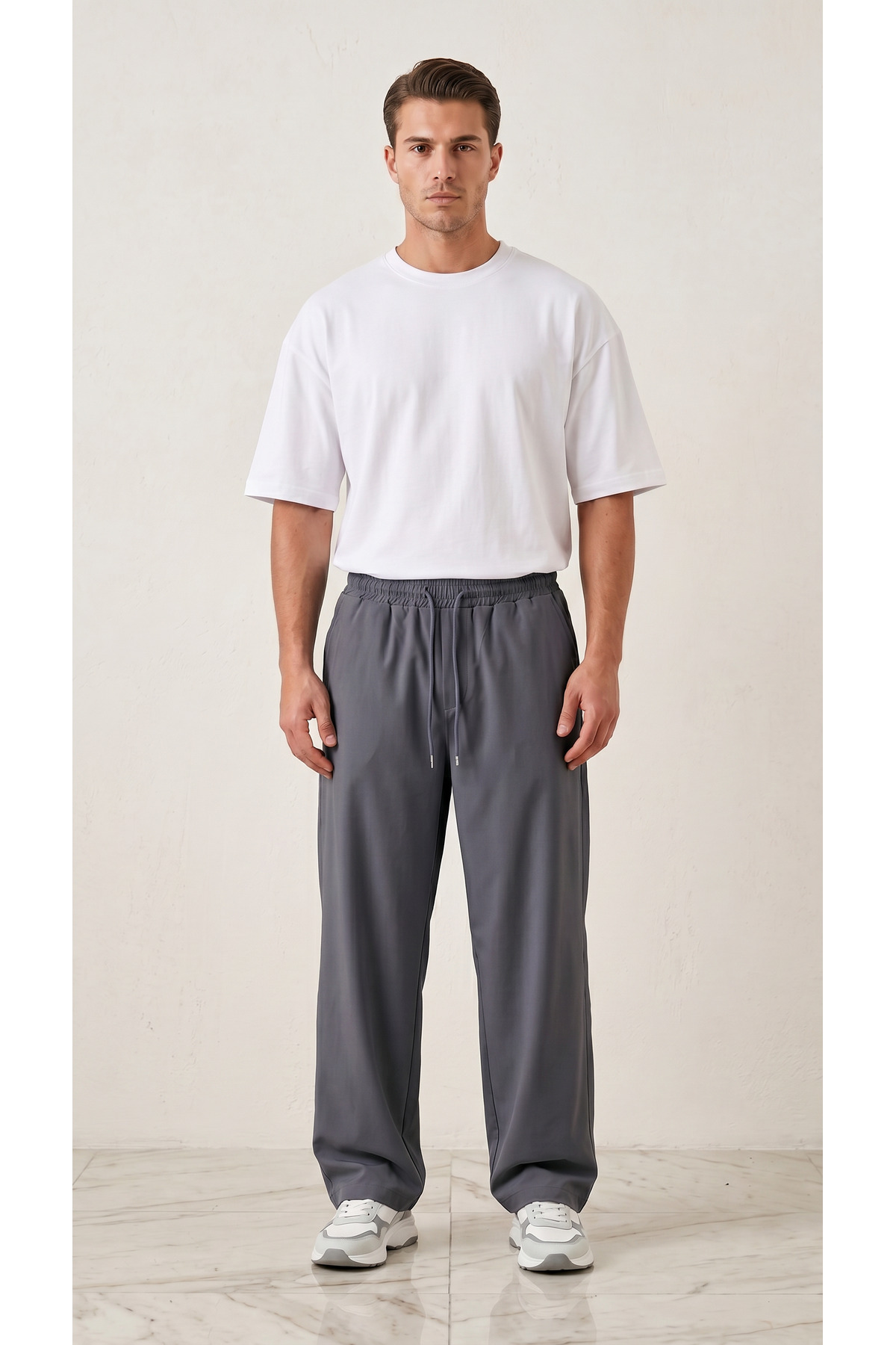 zazzia Erkek Füme Paraşüt Kumaş Baggy Oversize Bol Kesim Eşofman Altı görsel 2