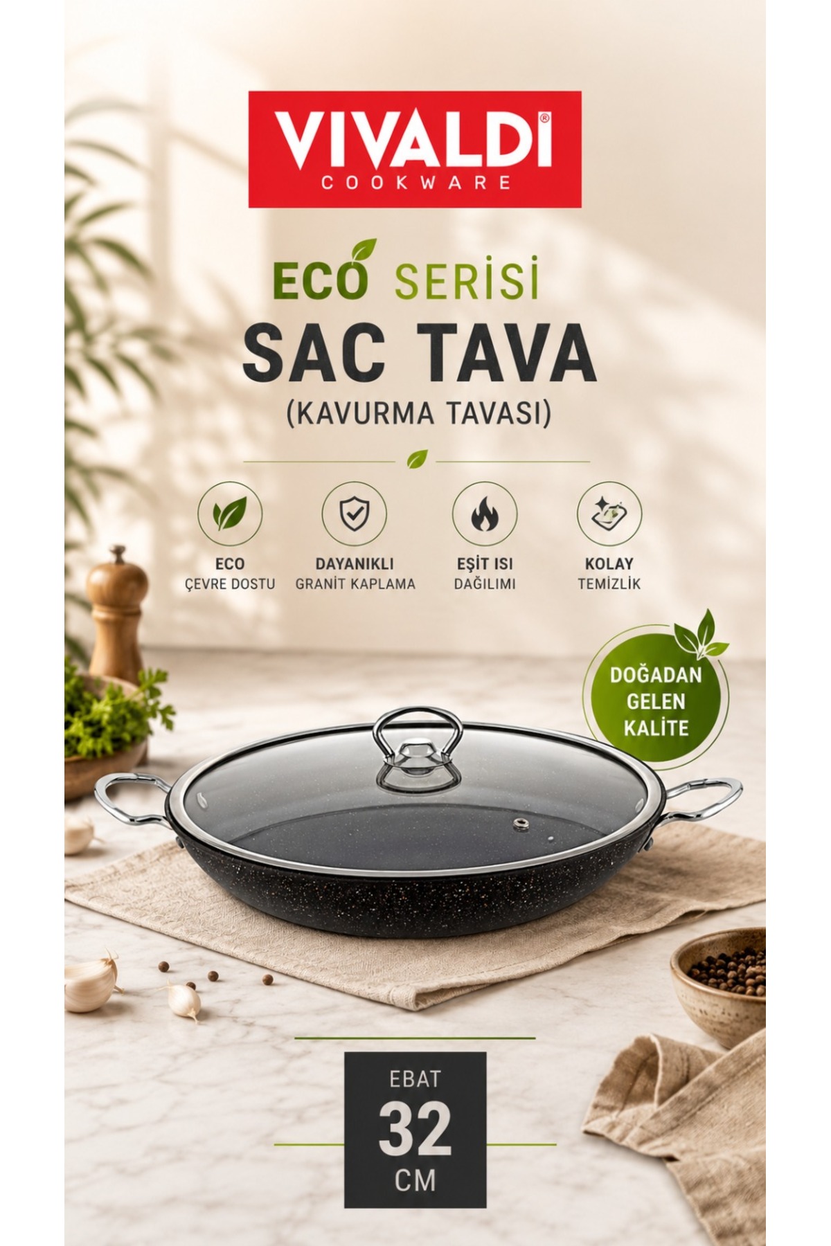 Vivaldi Yanmaz Yapışmaz Eco Granit Saç Tava 32 cm - Fiyatı, Yorumları