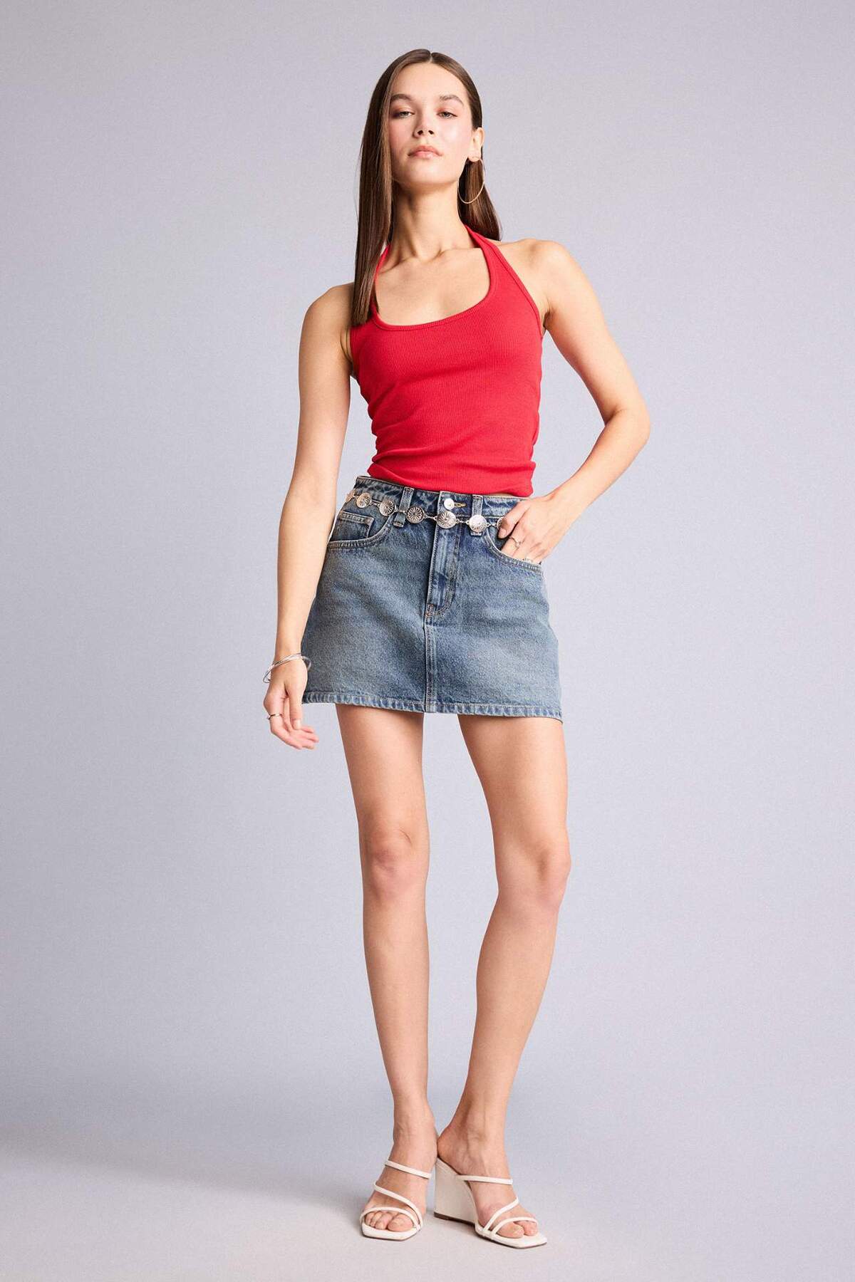 DeFacto Fitted Kaşkorse Halter yaka Pamuklu Atlet H8088AX26SM görsel 2