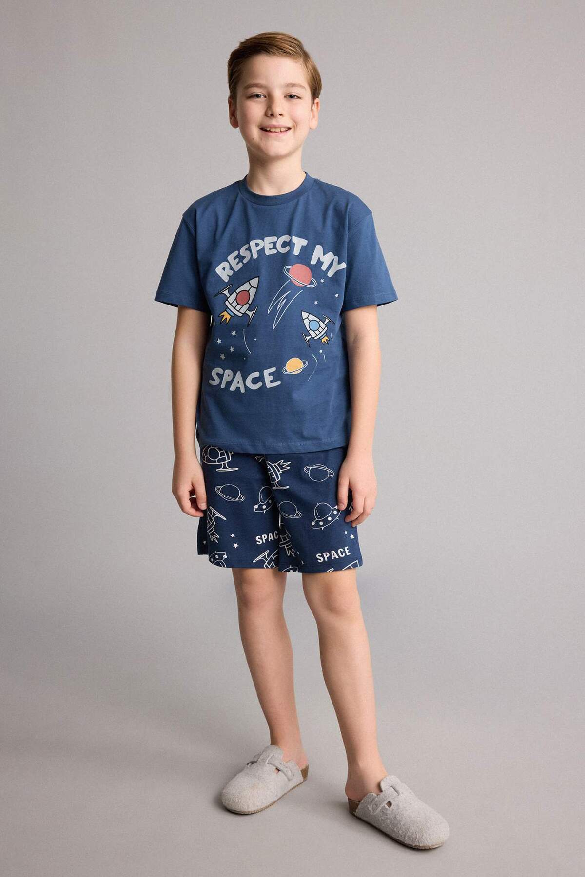Defacto 100% Cotton Regular Fit 2-Piece White Pajama Set for Boys H0374A826Sm
