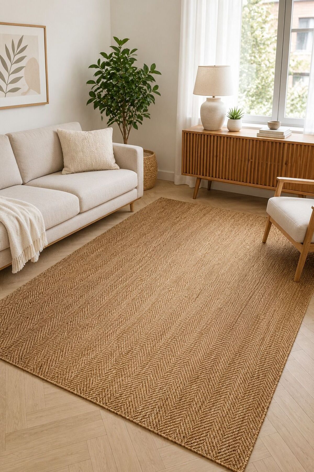 Liora Brown Wicker Jute Anti-Slip Floor Sisal Rug Washable Lounge Rug 1901