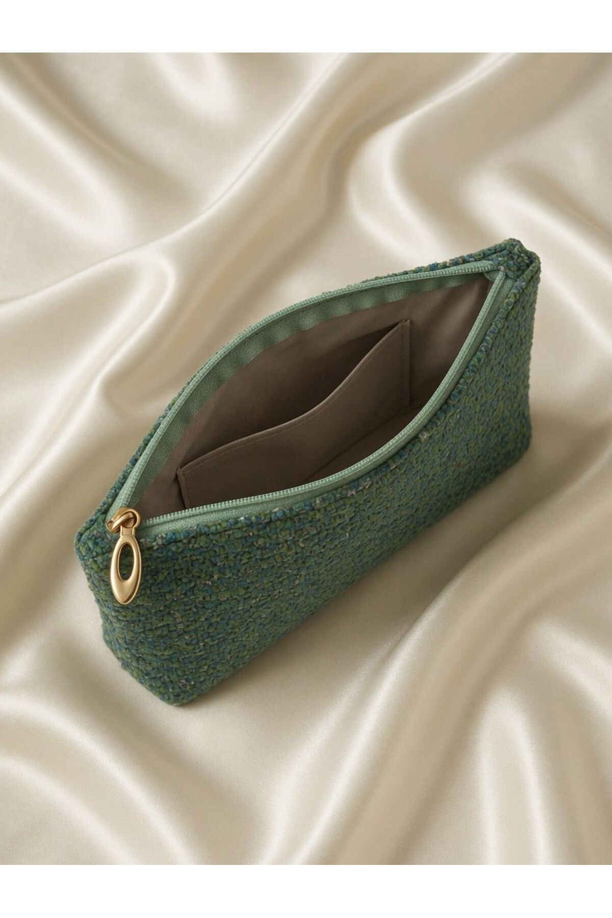 VELORİA BAG & SCARF Veloria Bag Zigzag clucth çanta DOKUMA KUMAŞ ve KORUMA PEDİ içeren İpad tablet taşıma çantası 18x 26 cm iç kapasite görsel 3