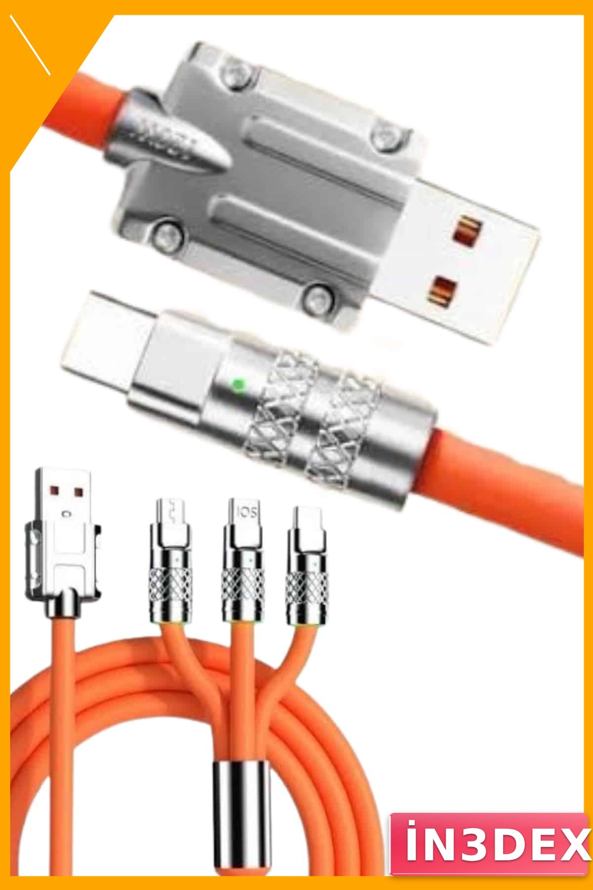 120W USB Type-C Hızlı Şarj Kablosu 180 Derece Dönen Başlık 3 İn 1