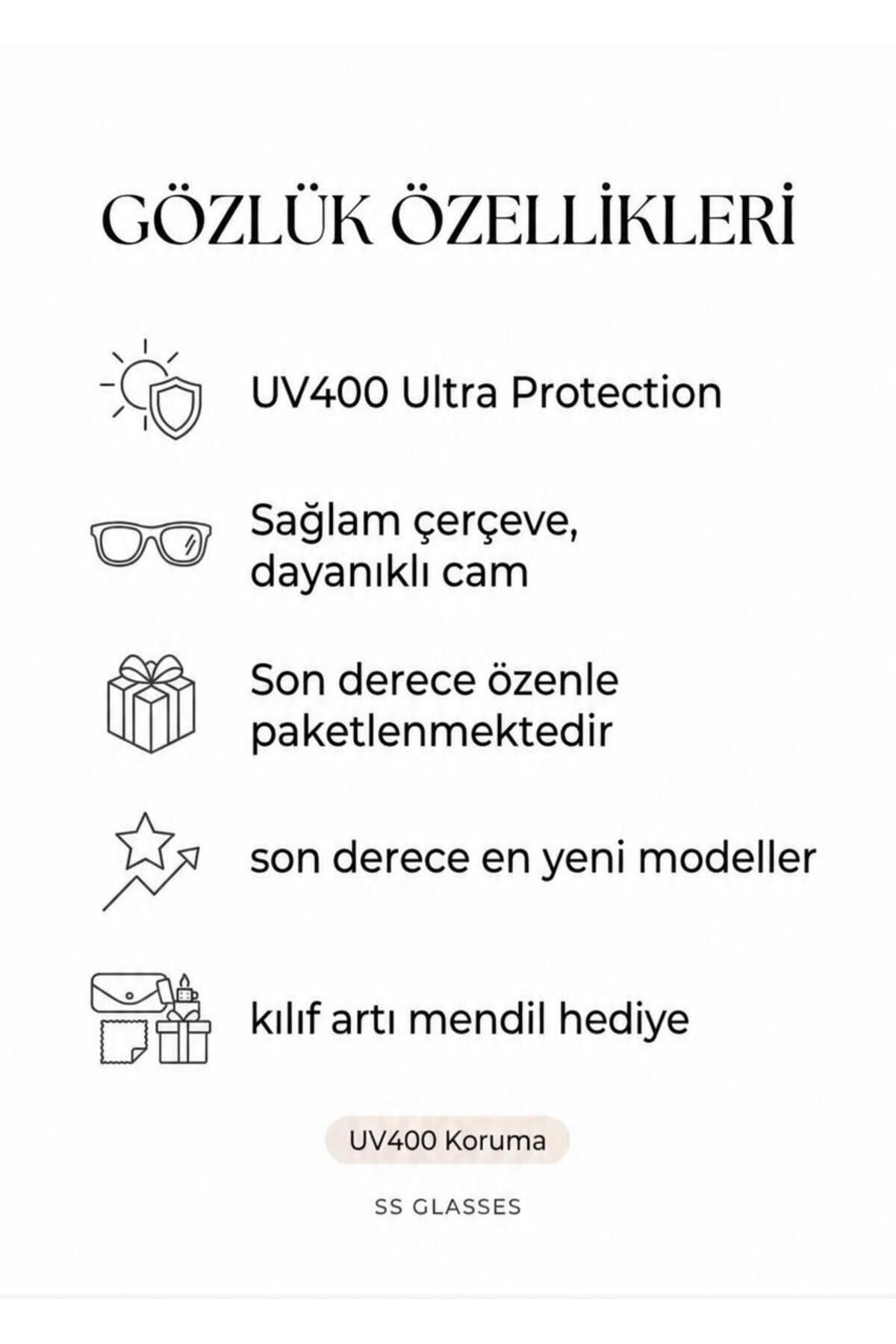 ss glasses Uv400 korumalı unisex tarz güneş gözlüğü kılıf+mendil hediye görsel 3