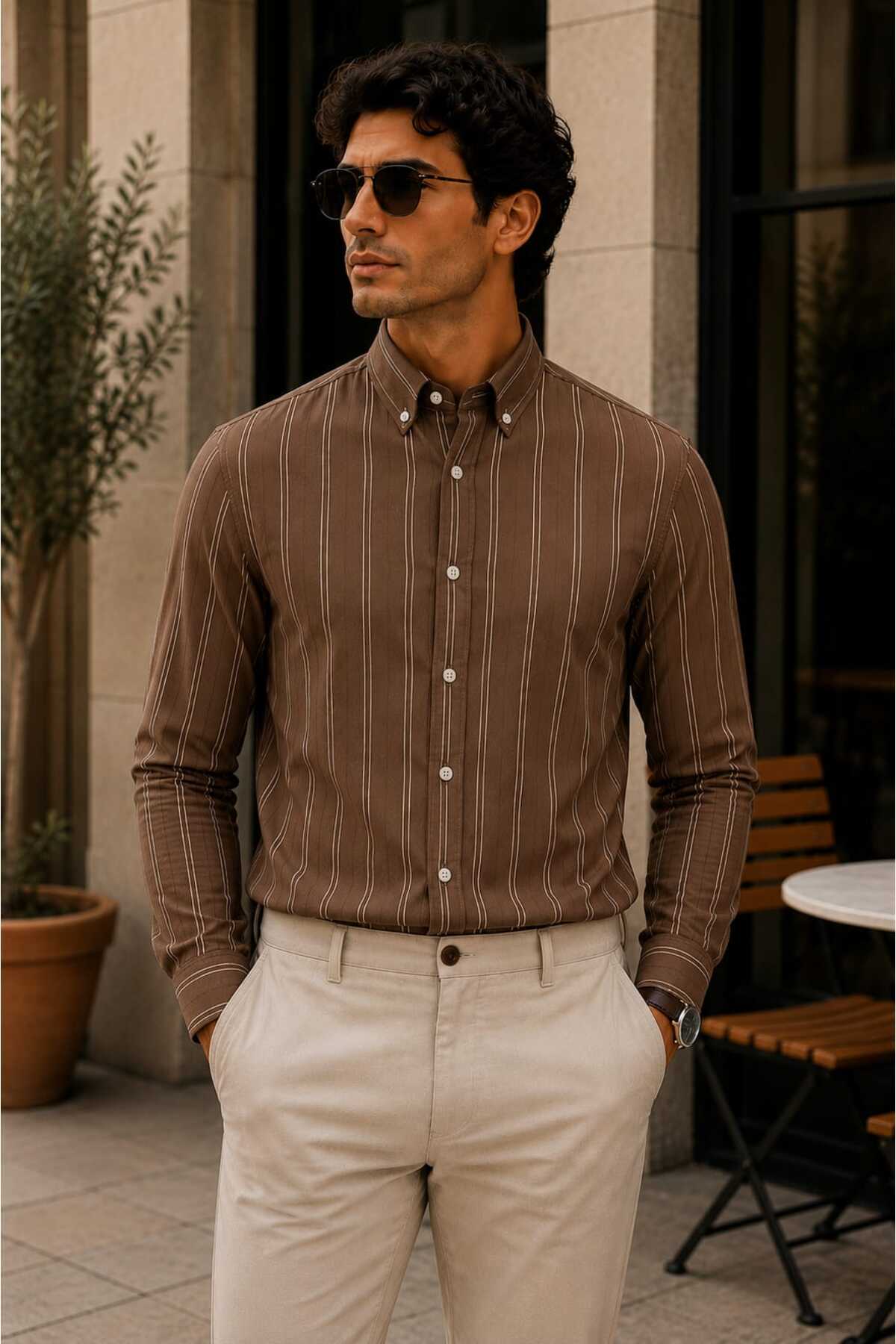 no4 style ERKEK ÇİZGİLİ DOKULU YAZLIK ERKEK GÖMLEĞİ görsel 2