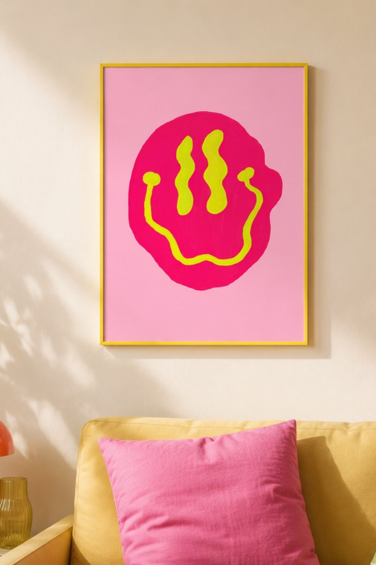 Neon Gülümseme Poster Renkli Minimal İllüstrasyon Duvar Tablosu Çerçevesiz