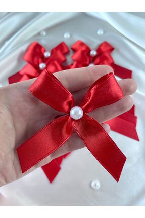 EvremStore 10 Adet 20mm İncili Kırmızı Kurdele Fiyonk - Bohça, Koli ve Hediye...