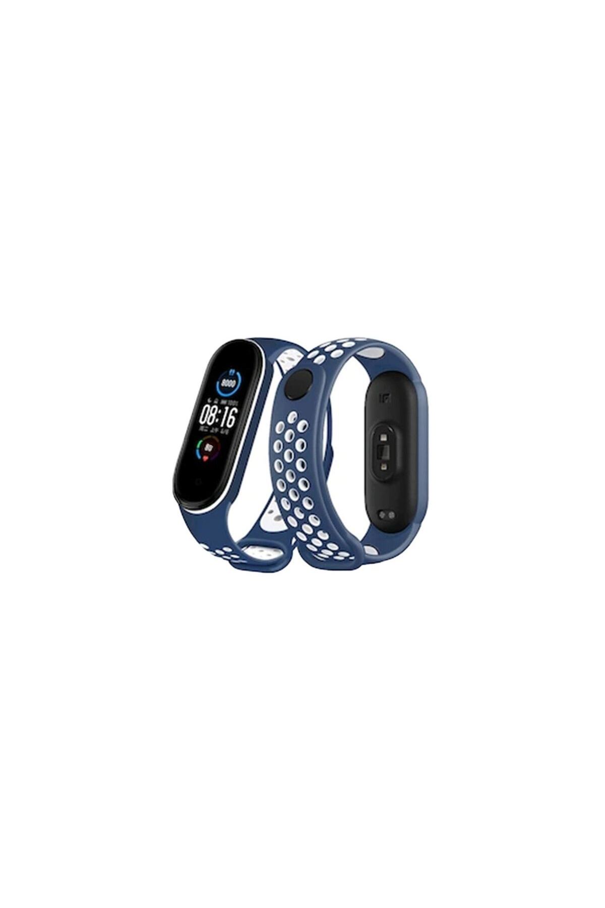 Xiaomi Mi Band 6 Spor Delikli Kordon - Lacivert-beyaz