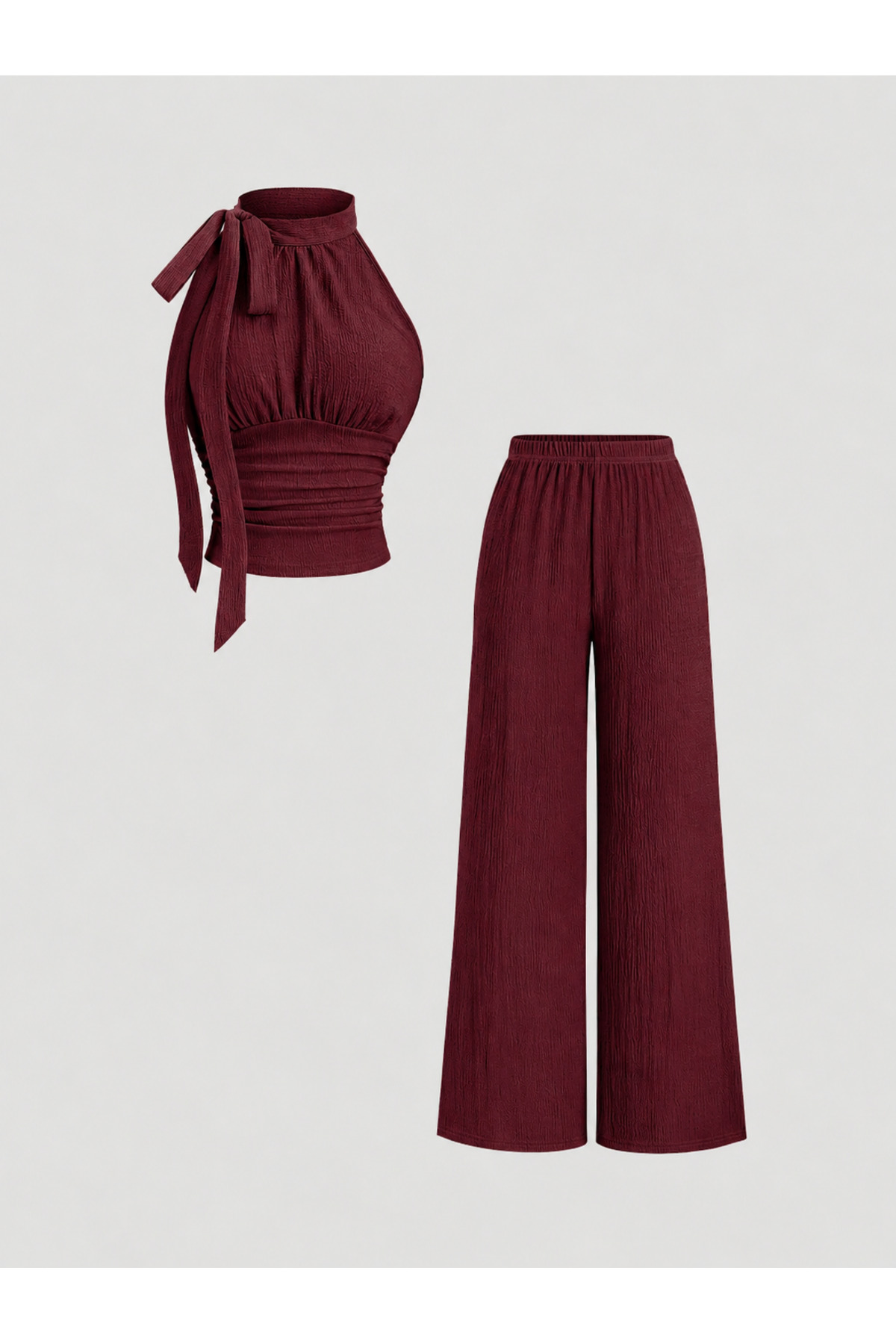 meren like your style Burgundski crop top sa vezanim ovratnikom, detaljima ru...