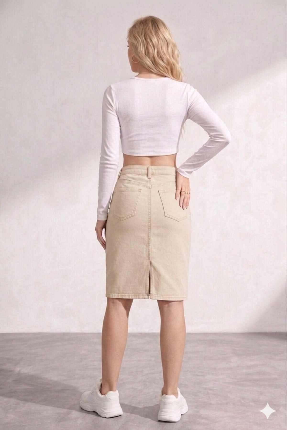LAYAL MY BEAUTY Kadın Jeans Arka Yırtmaçlı Cepli Günlük Denim Kot Etek Yeni Sezon görsel 3