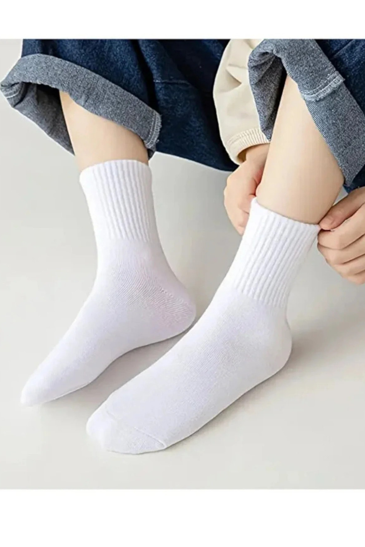 Socks Stores 6 Çift Unisex Pamuklu Düz Beyaz Kolej Çorap görsel 2