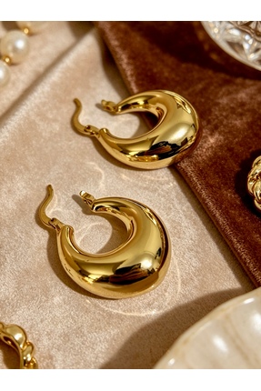 ayoljewelry Kadın Çelik Lüks Seri Hacimli Drop Küpe Chunky Hoop