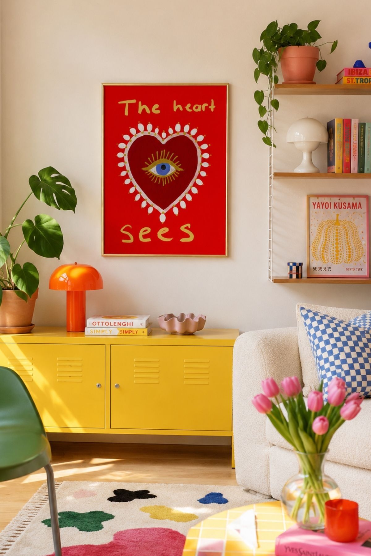Gözlü Kalp Poster Kırmızı Modern Duvar Dekoru Çerçevesiz