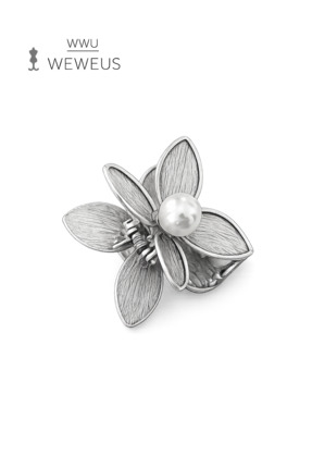 Weweus Çiçek İncili Gri Parlak Metal Mini Premium Mandal Toka