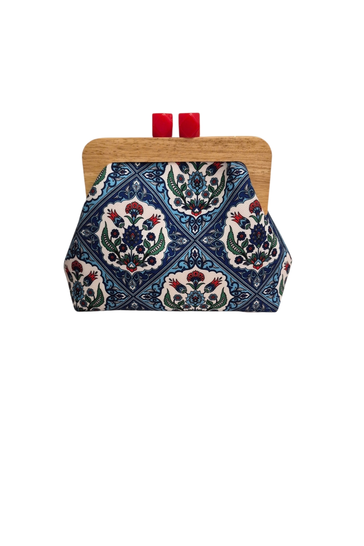 handedizayn Hande Dizayn Çini Desenli Ahşap Burslu Zincir Askılı Clutch Omuz Çantası