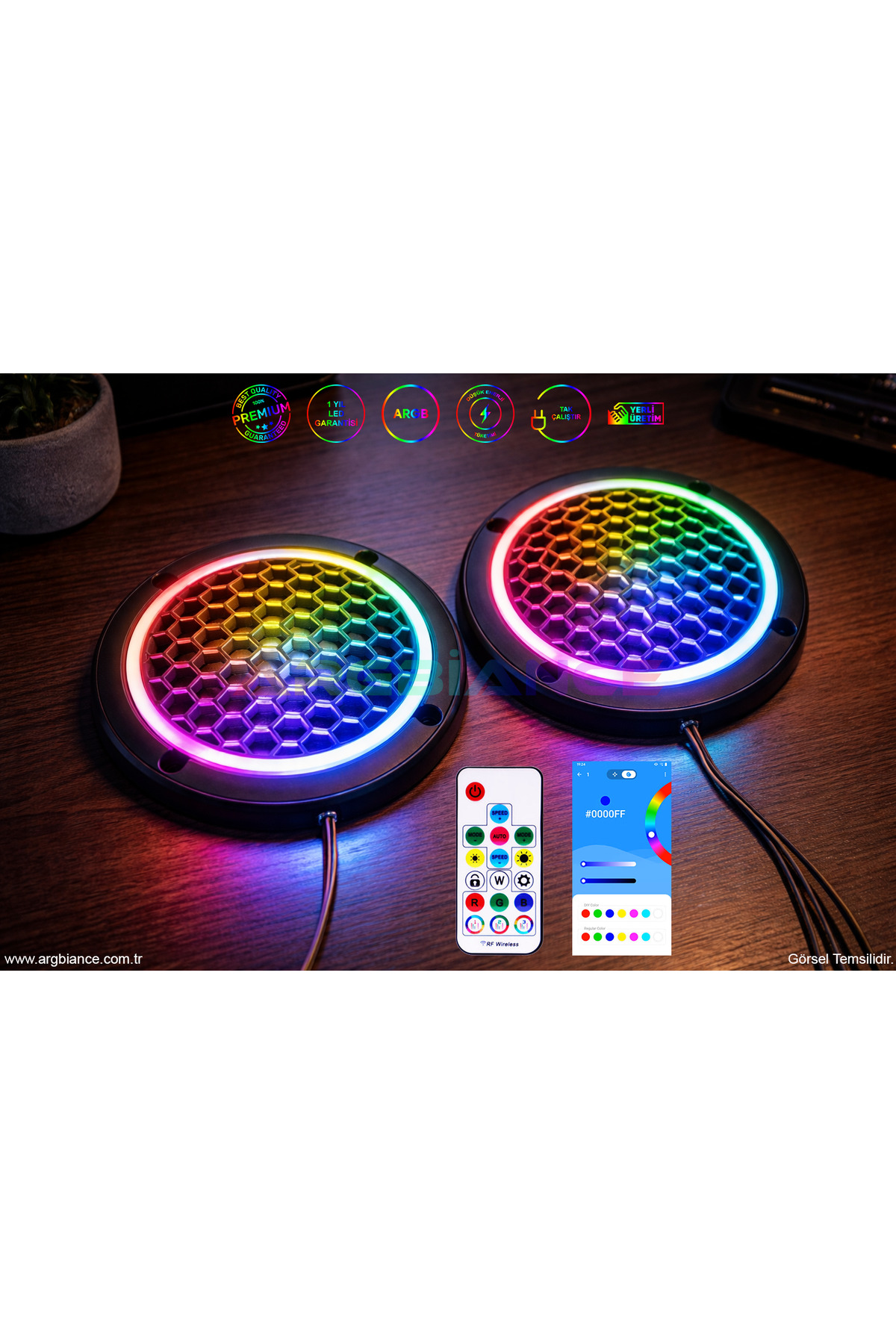 ARGBİANCE 16cm Argb Neon Ledli Midrange Hoparlör Kapağı 1 Takım(2