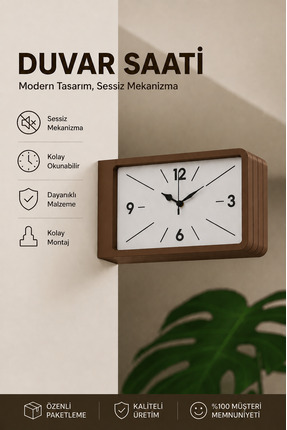Tovo Craft Modern Dikdörtgen Çift Taraflı Duvar Saati – Sessiz Mekanizmalı De...