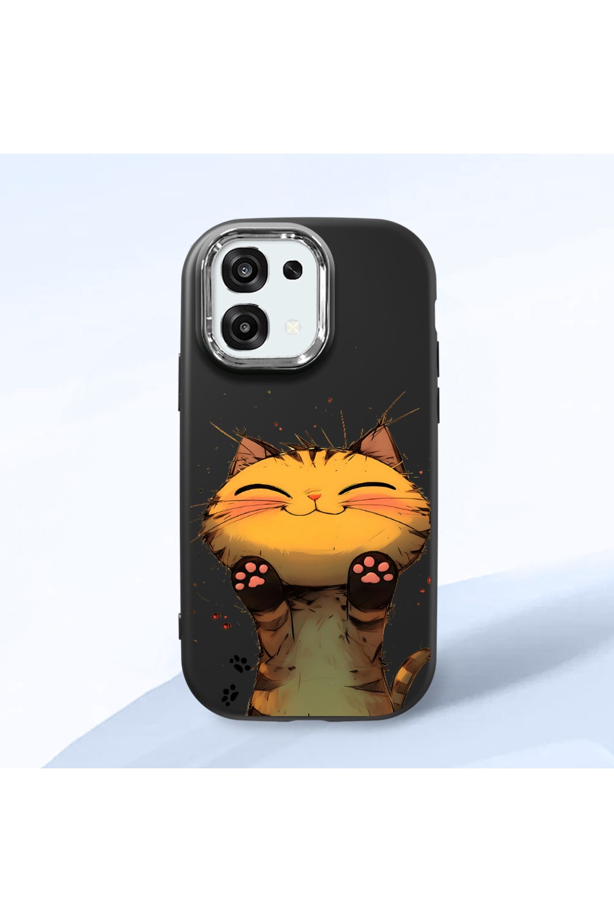 Oppo A6 Pro Compatible Case Camera Protector Black Silicone Couple Phone Case with Cat Pattern