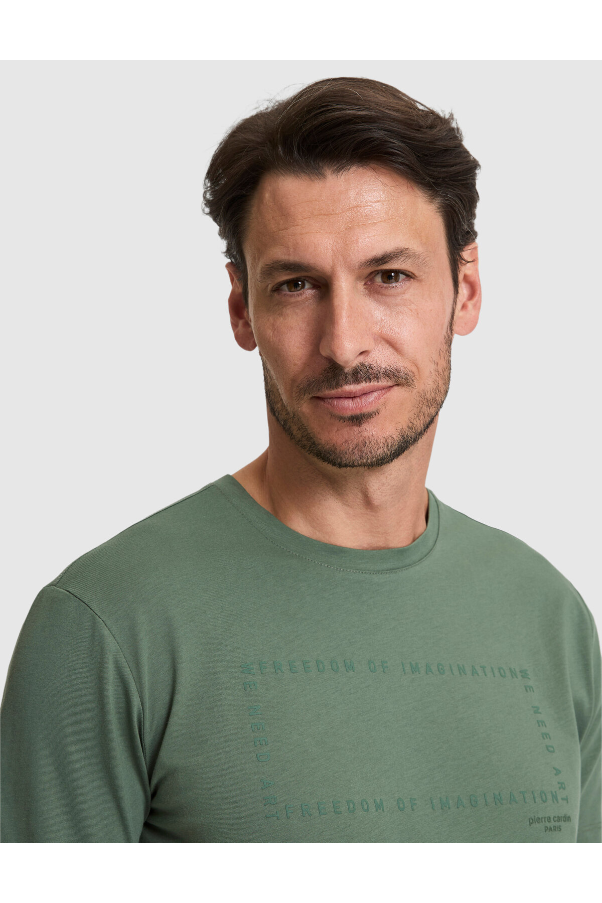 Pierre Cardin Haki Regular Fit %100 Pamuk Bisiklet Yaka Tişört 50327871-VR027 görsel 2