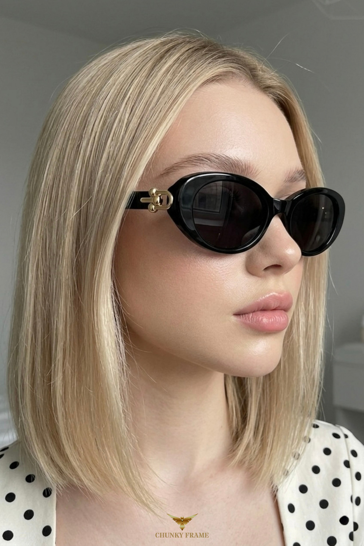 Chunky Frame Monaco Vintage Siyah Gold Detaylı Oval Ultra Hafif Uv400 Filtreli Kadın Güneş Gözlüğü