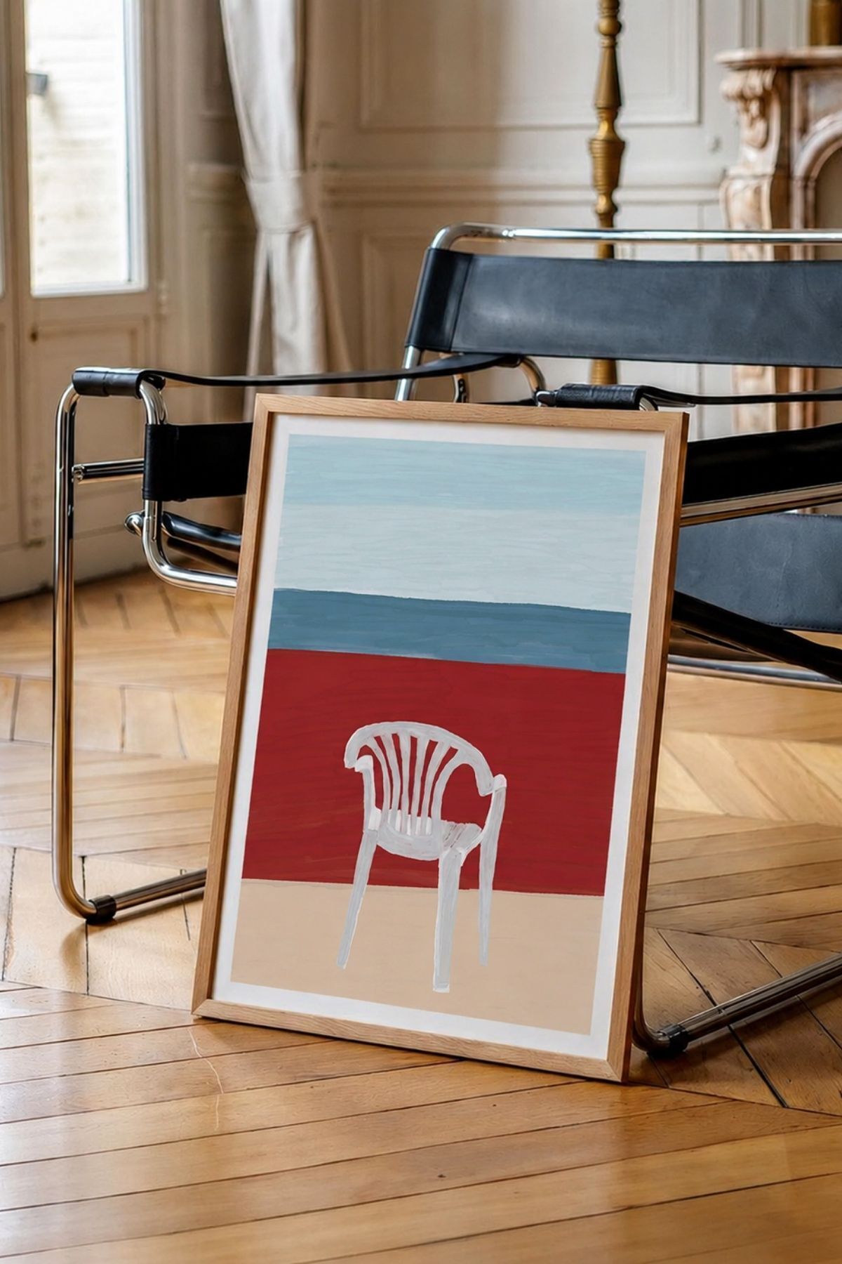 Beyaz Plastik Sandalye Poster, Minimal Akdeniz Esintili Modern İllüstrasyon Tablo Çerçevesiz