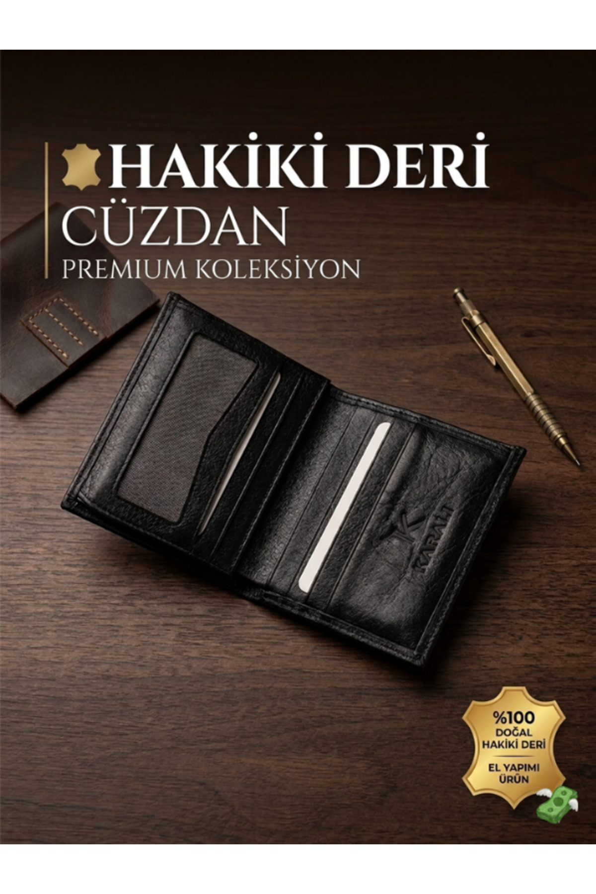 HSR Erkek Hakiki Deri Cüzdan Gerçek Dikişli Orta Boy 11 Kart Bölmeli 2 Nakit Bölmeli