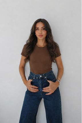 RAMİOR COLLECTION Kadın Siyah Bisiklet Yaka Basic Crop Tişört Kısa Kollu Pamu...
