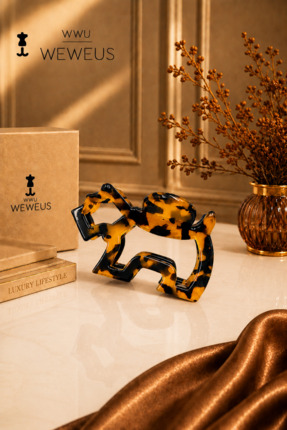 Weweus Koyu Renk Leopar Desenli Premium Köpek Şekilli Kemik Mandal Toka