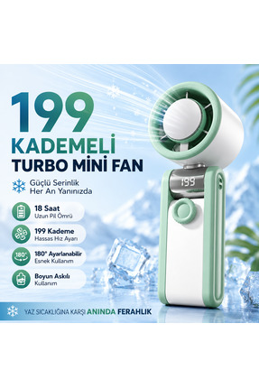 TARÇIN Turbo Mini Fan 199 Kademeli Dijital Göstergeli Katlanabilir Şarjlı El ...