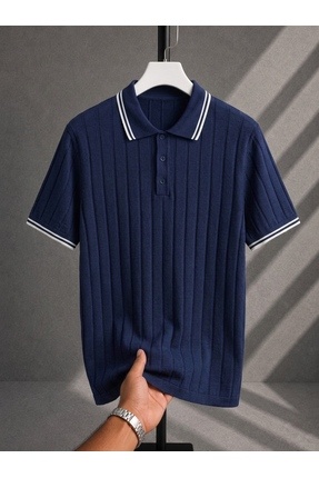 ONUR ERBİL MODA Erkek Çizgili Fitilli Polo Yaka Triko Tişört