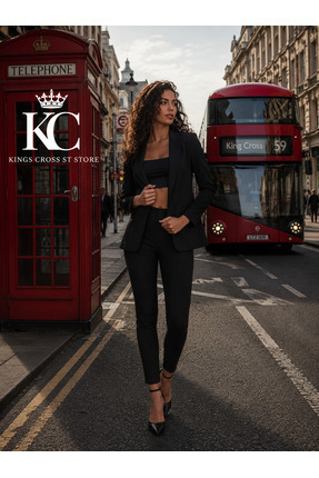 kings cross st store Kadın Kapri Truvakar Kol Süs Cepli Kopçalı Ofis Blazer K...