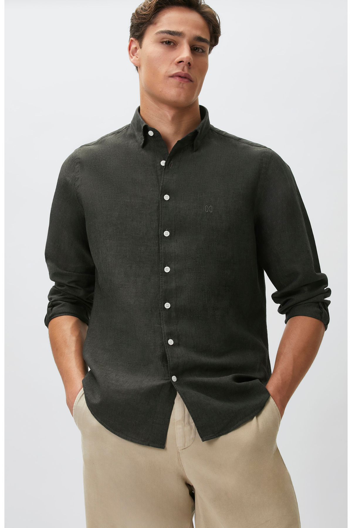 Slim Fit Khaki Linen Shirt